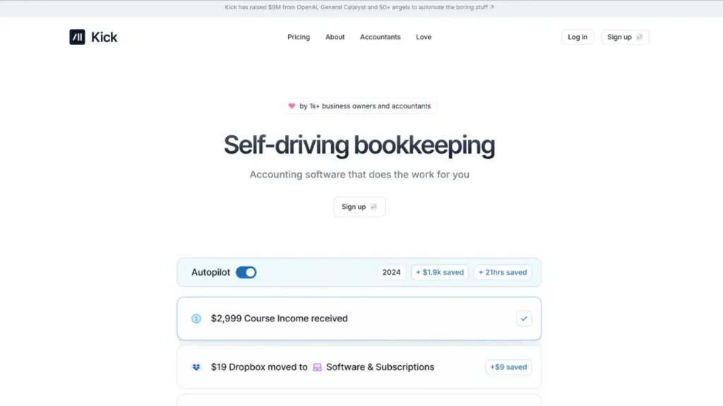 Kick, the AI-powered accounting software that automates your bookkeeping.