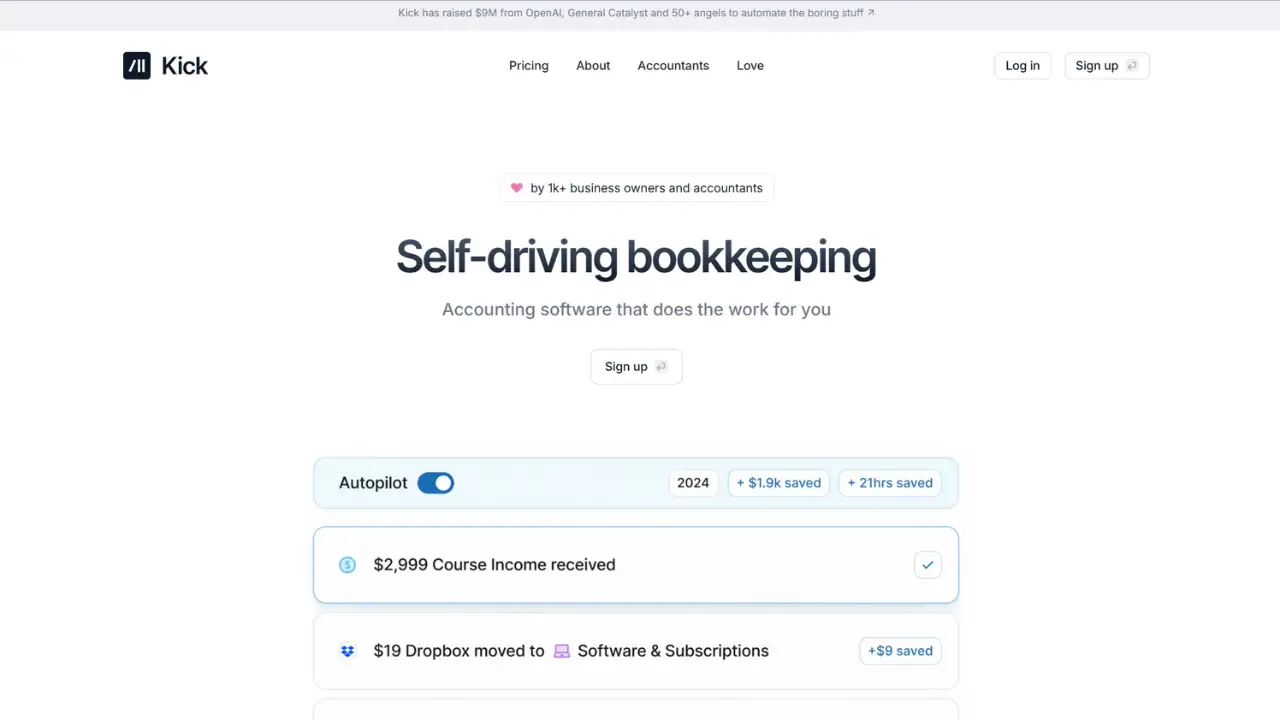 Kick, the AI-powered accounting software that automates your bookkeeping.